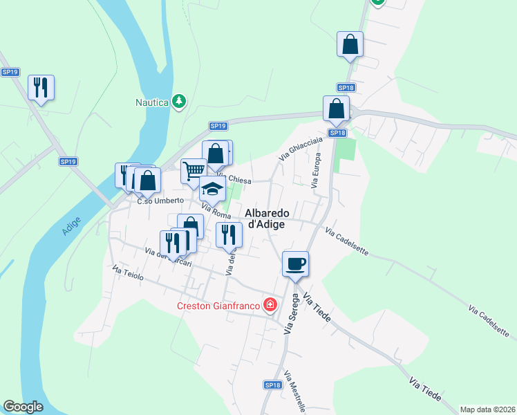 map of restaurants, bars, coffee shops, grocery stores, and more near 6 Via Salvo D'Acquisto in Albaredo D'adige