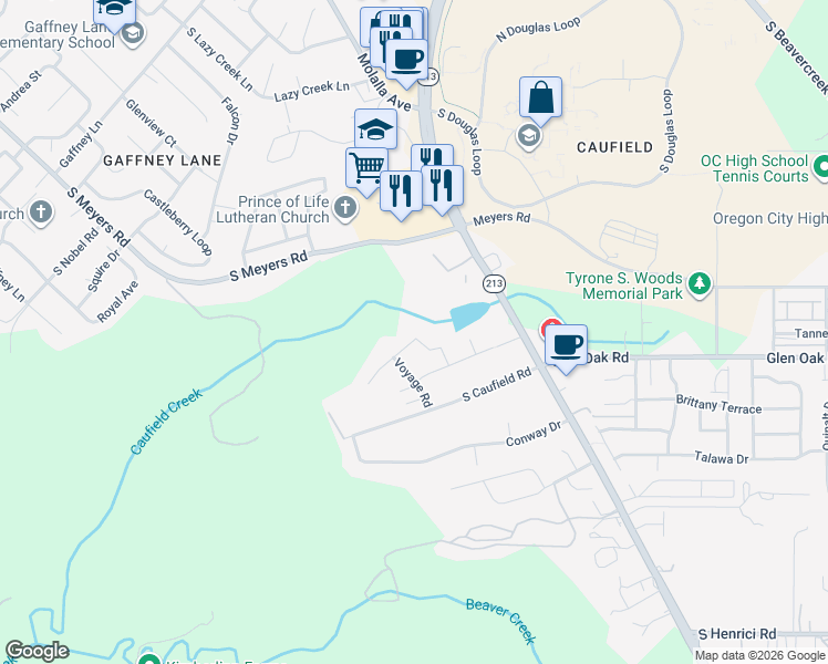 map of restaurants, bars, coffee shops, grocery stores, and more near 13987 Traveler Road in Oregon City