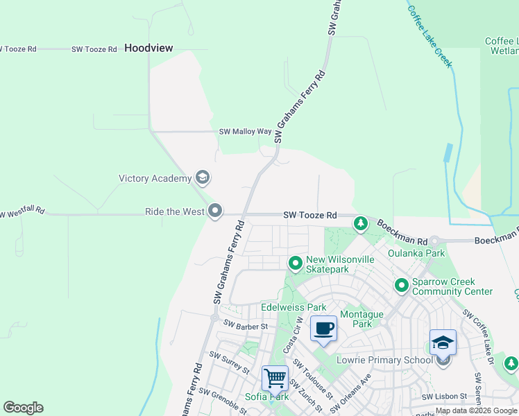 map of restaurants, bars, coffee shops, grocery stores, and more near 27900 Southwest Grahams Ferry Road in Sherwood