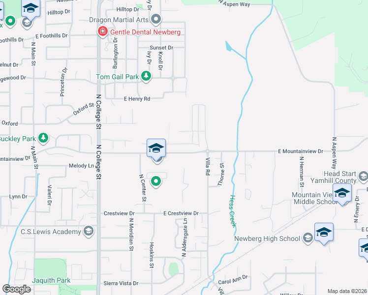map of restaurants, bars, coffee shops, grocery stores, and more near 1312 East Canto Street in Newberg