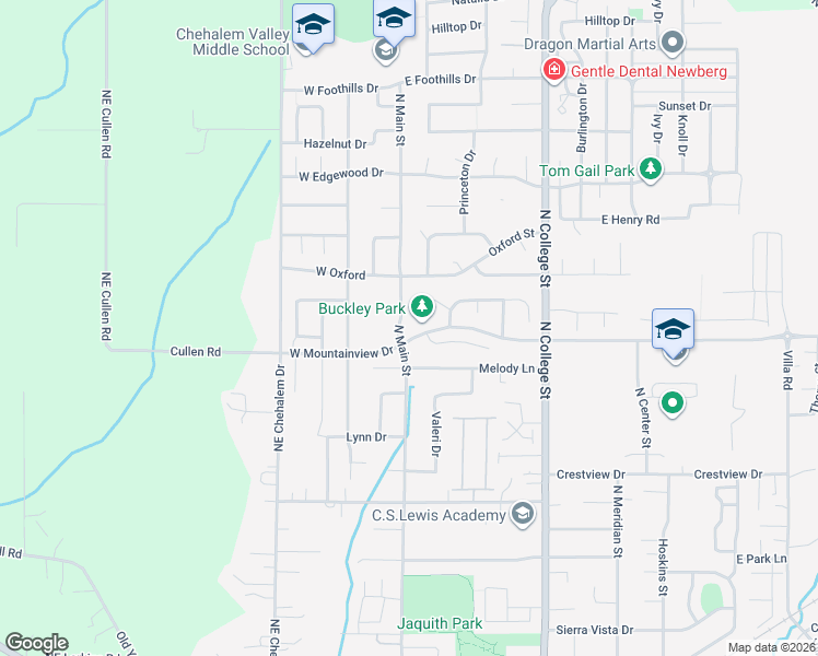 map of restaurants, bars, coffee shops, grocery stores, and more near 2400 North Main Street in Newberg