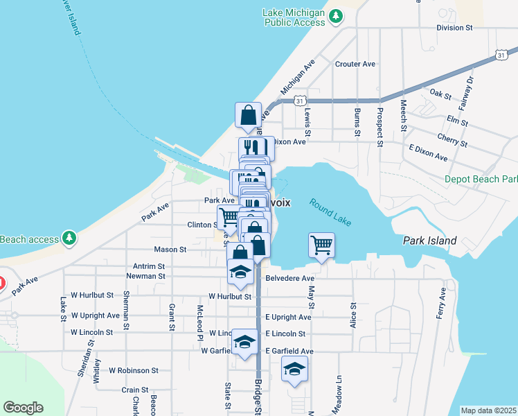 map of restaurants, bars, coffee shops, grocery stores, and more near in Charlevoix