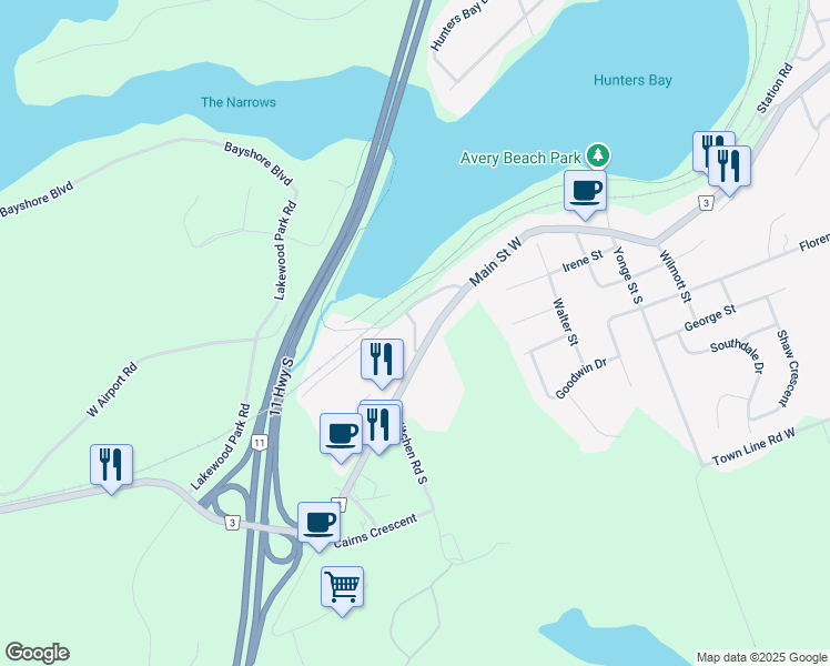 map of restaurants, bars, coffee shops, grocery stores, and more near Kitchen Road North in Huntsville