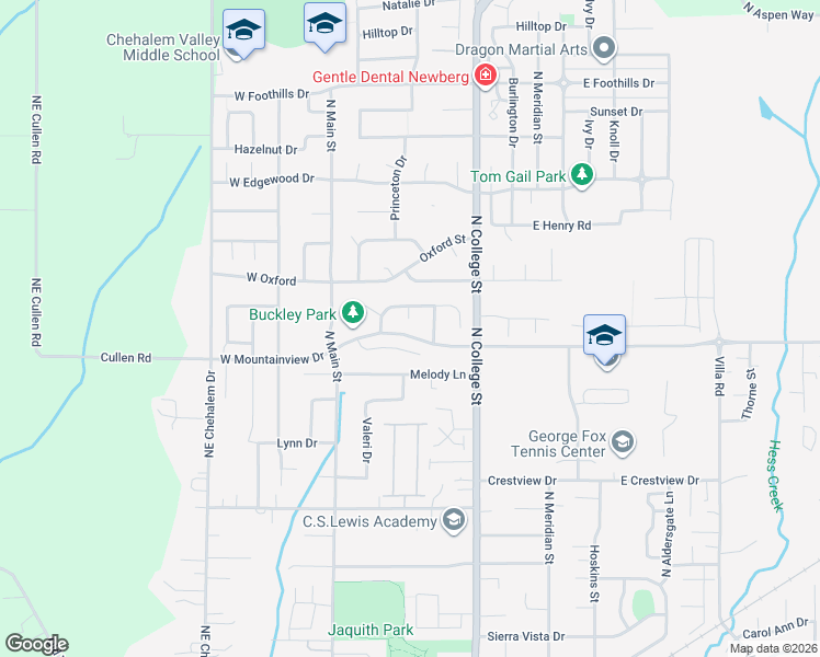 map of restaurants, bars, coffee shops, grocery stores, and more near 325 Peacock Court in Newberg