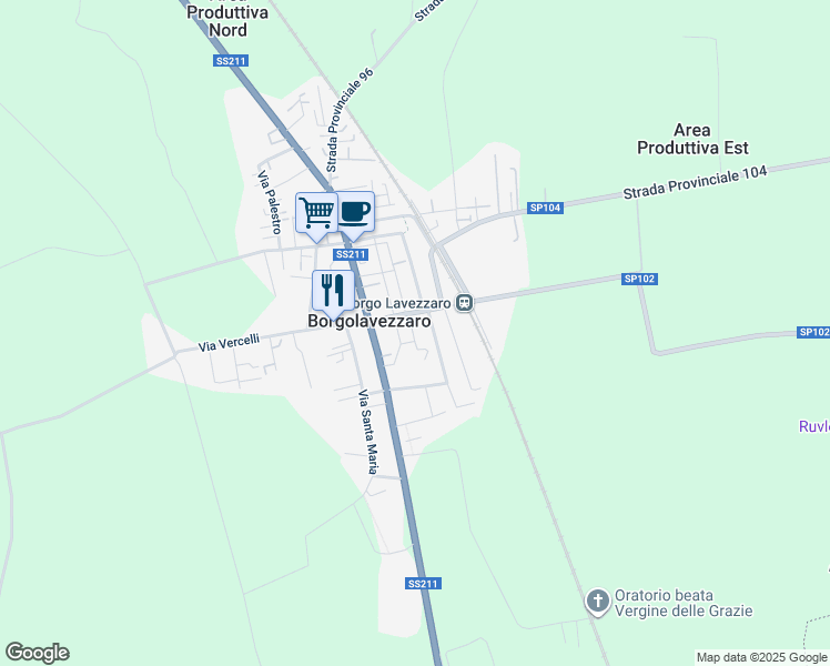 map of restaurants, bars, coffee shops, grocery stores, and more near 9 Via M. Beltramini in Borgolavezzaro