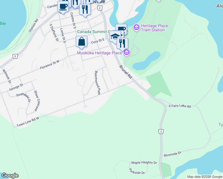 map of restaurants, bars, coffee shops, grocery stores, and more near 93 Town Line Road West in Huntsville