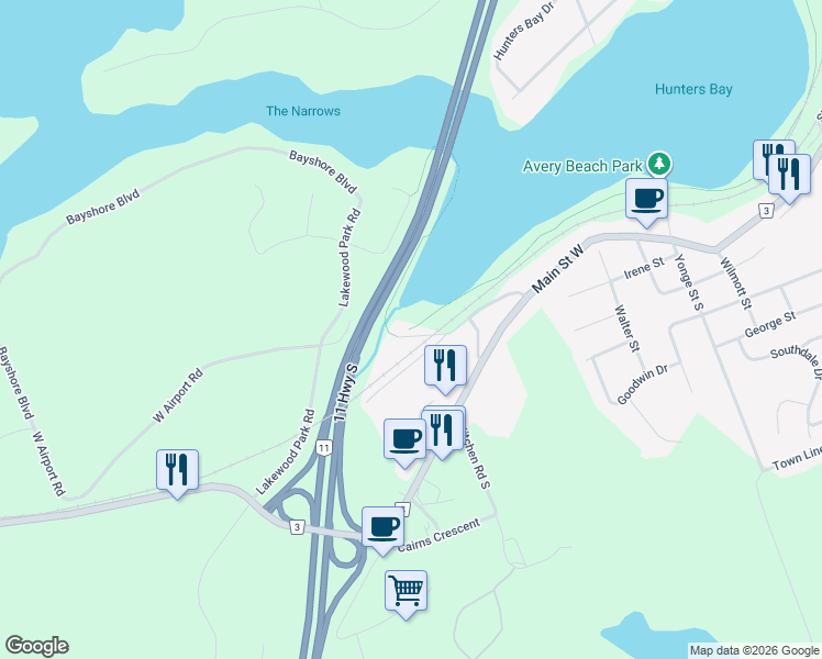 map of restaurants, bars, coffee shops, grocery stores, and more near 3 East Airport Road in Huntsville