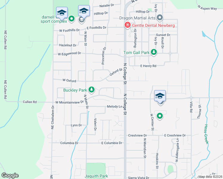 map of restaurants, bars, coffee shops, grocery stores, and more near 325 Peacock Court in Newberg