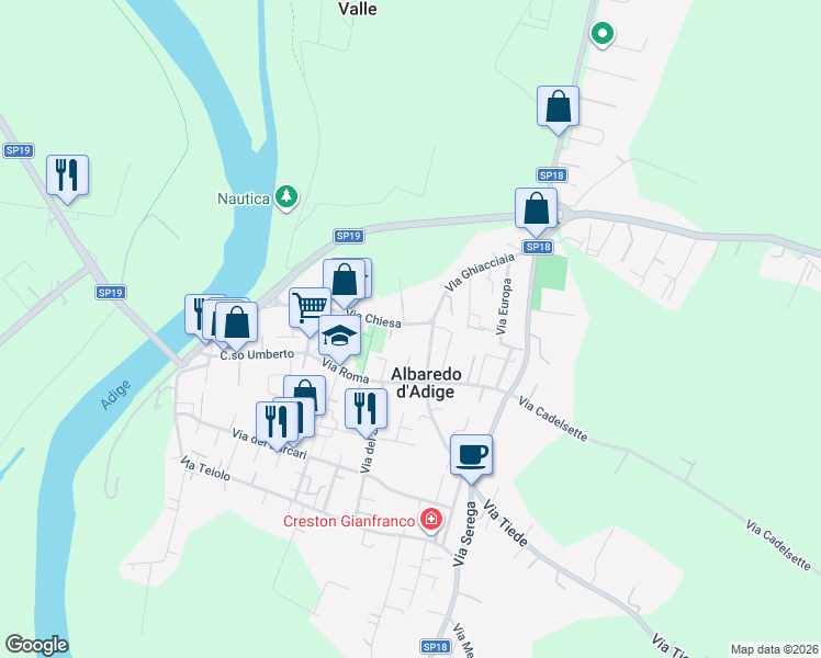 map of restaurants, bars, coffee shops, grocery stores, and more near 6 Via Salvo D'Acquisto in Albaredo D'adige