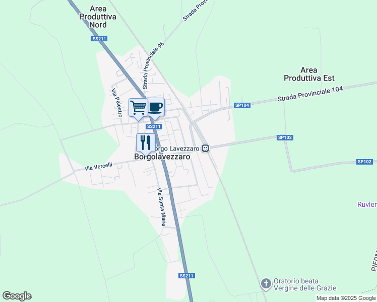 map of restaurants, bars, coffee shops, grocery stores, and more near 9 Via M. Beltramini in Borgolavezzaro