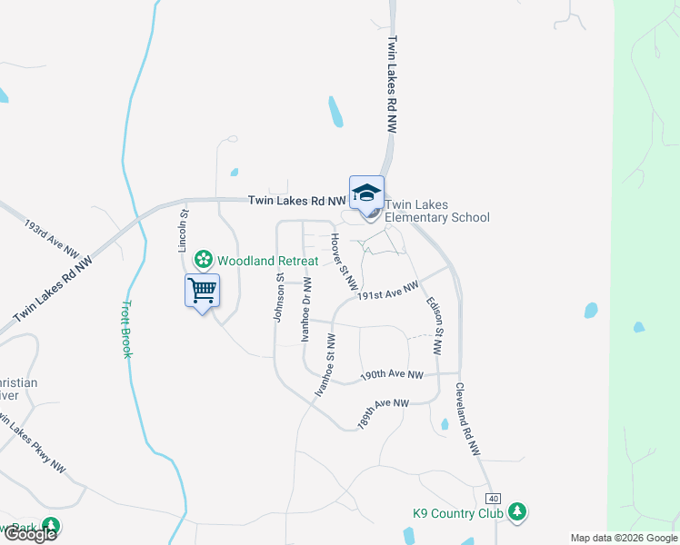 map of restaurants, bars, coffee shops, grocery stores, and more near 19150 Hoover Street Northwest in Elk River