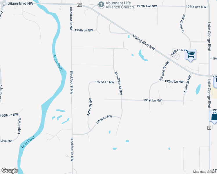 map of restaurants, bars, coffee shops, grocery stores, and more near 3841 192nd Lane Northwest in Oak Grove