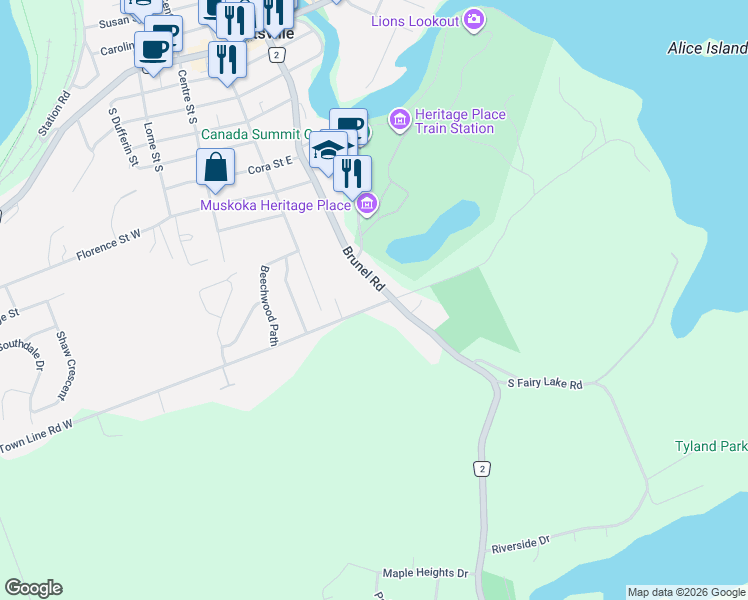 map of restaurants, bars, coffee shops, grocery stores, and more near 0 Town Line Road West in Huntsville