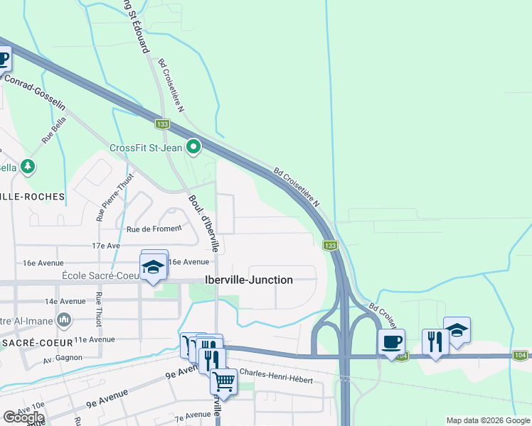map of restaurants, bars, coffee shops, grocery stores, and more near 27 Rue de Bleury in Saint-Jean-sur-Richelieu