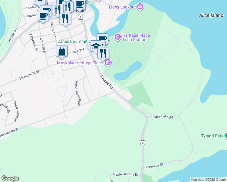 map of restaurants, bars, coffee shops, grocery stores, and more near 107 Brunel Road in Huntsville