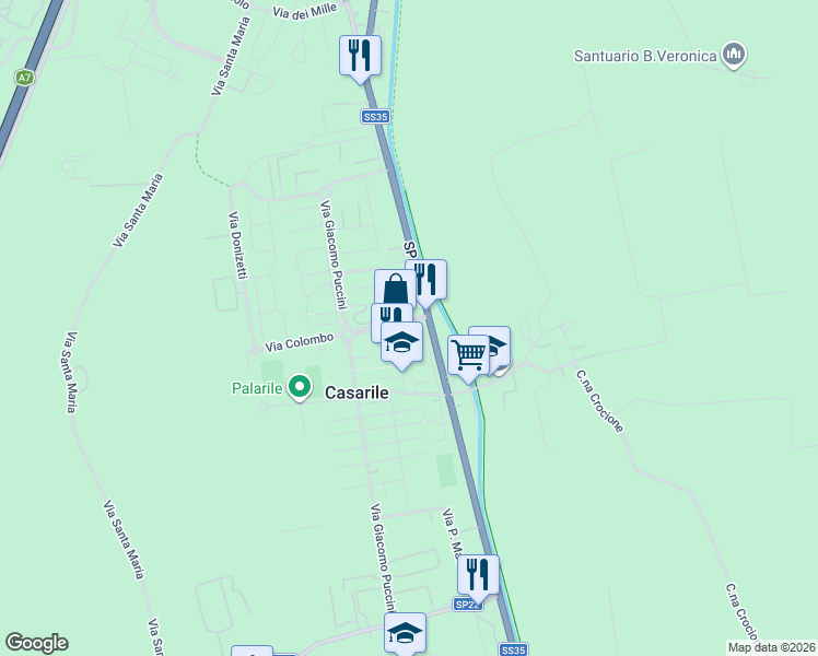 map of restaurants, bars, coffee shops, grocery stores, and more near 106 Via Binasco in Casarile