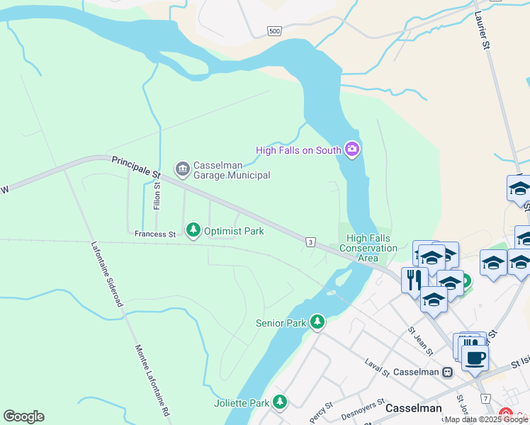 map of restaurants, bars, coffee shops, grocery stores, and more near 844 Principale Street in Casselman