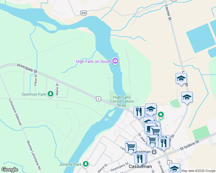 map of restaurants, bars, coffee shops, grocery stores, and more near 16 Riviere Nation North Road in Casselman