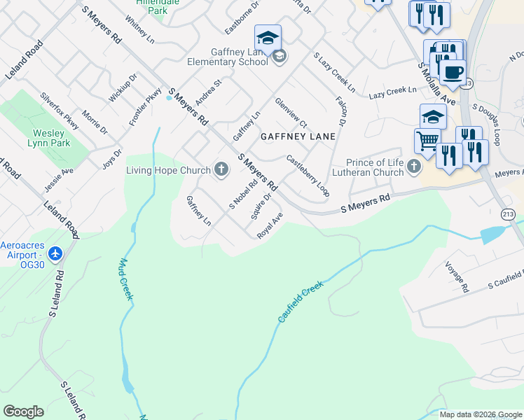 map of restaurants, bars, coffee shops, grocery stores, and more near 13330 Squire Drive in Oregon City