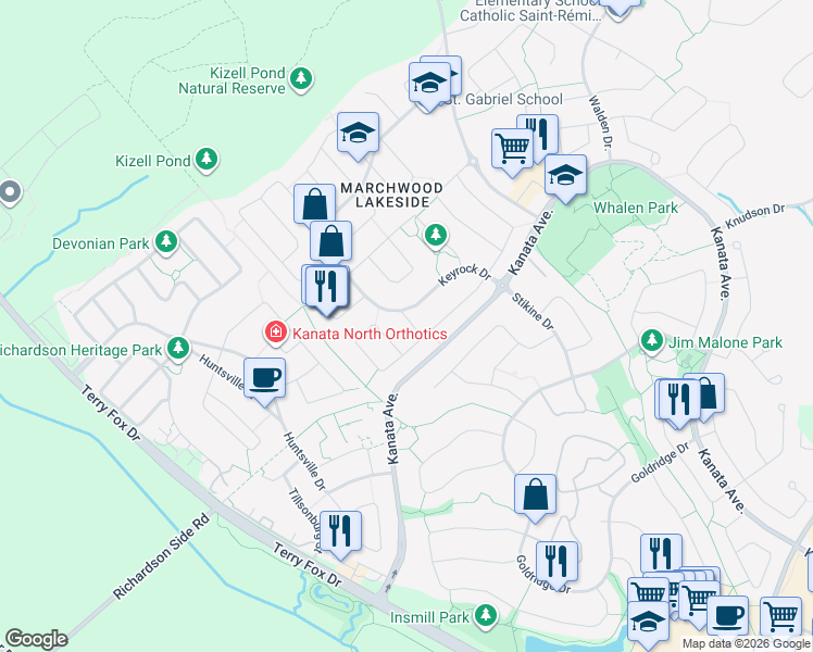 map of restaurants, bars, coffee shops, grocery stores, and more near 39 Torbec Avenue in Ottawa