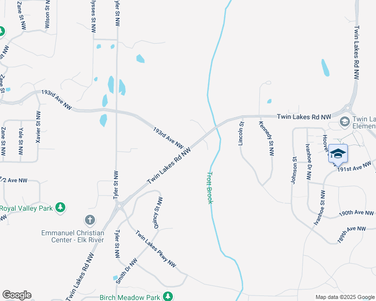 map of restaurants, bars, coffee shops, grocery stores, and more near 12750 Twin Lakes Road Northwest in Elk River