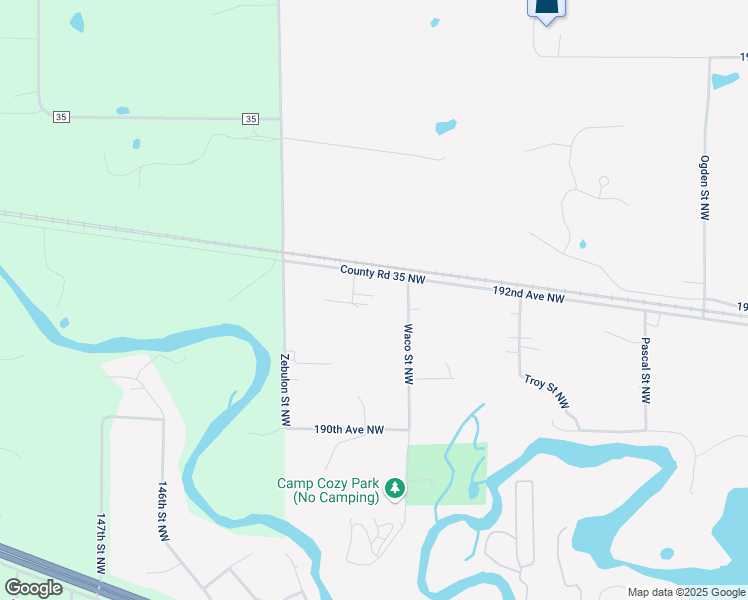 map of restaurants, bars, coffee shops, grocery stores, and more near 19227 Xerxes Street Northwest in Elk River