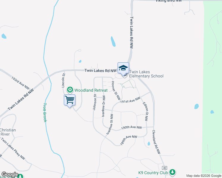 map of restaurants, bars, coffee shops, grocery stores, and more near 19150 Hoover Street Northwest in Elk River