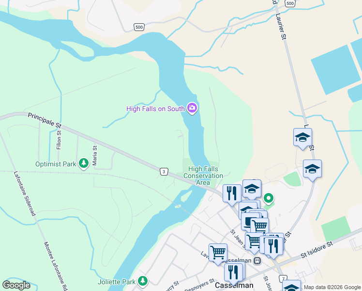 map of restaurants, bars, coffee shops, grocery stores, and more near 16 Riviere Nation North Road in Casselman