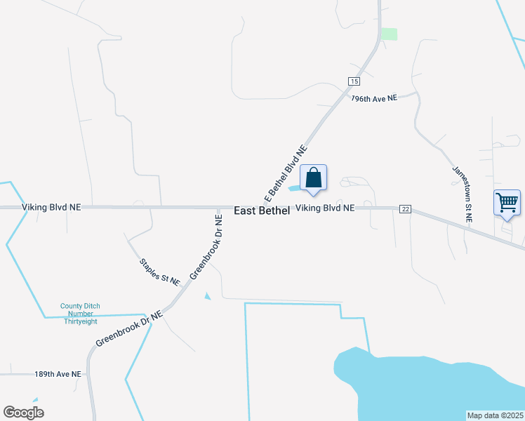 map of restaurants, bars, coffee shops, grocery stores, and more near in East Bethel