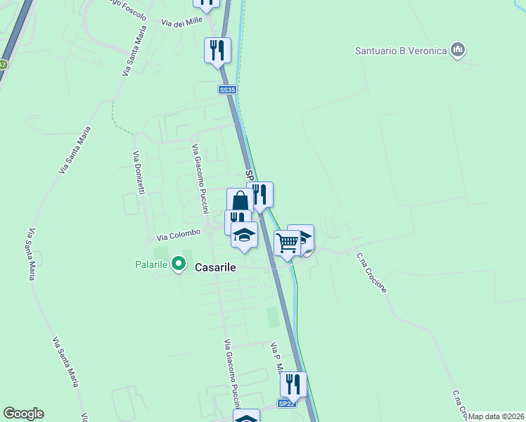 map of restaurants, bars, coffee shops, grocery stores, and more near 106 Via Binasco in Casarile