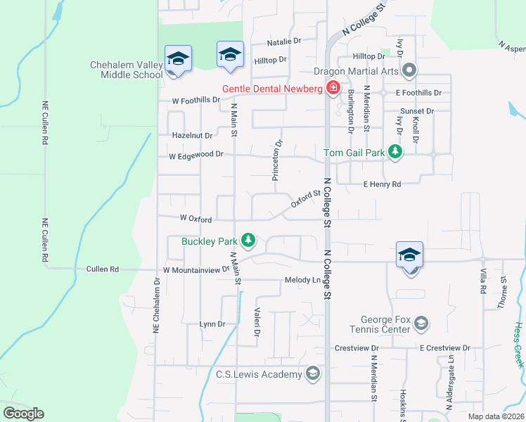 map of restaurants, bars, coffee shops, grocery stores, and more near 313 Yale Court in Newberg