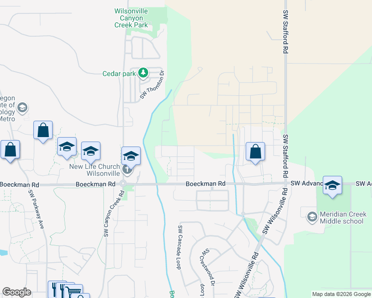 map of restaurants, bars, coffee shops, grocery stores, and more near 7240 Southwest Brisband Street in Wilsonville