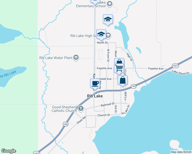 map of restaurants, bars, coffee shops, grocery stores, and more near 808 Kennedy Street in Rib Lake