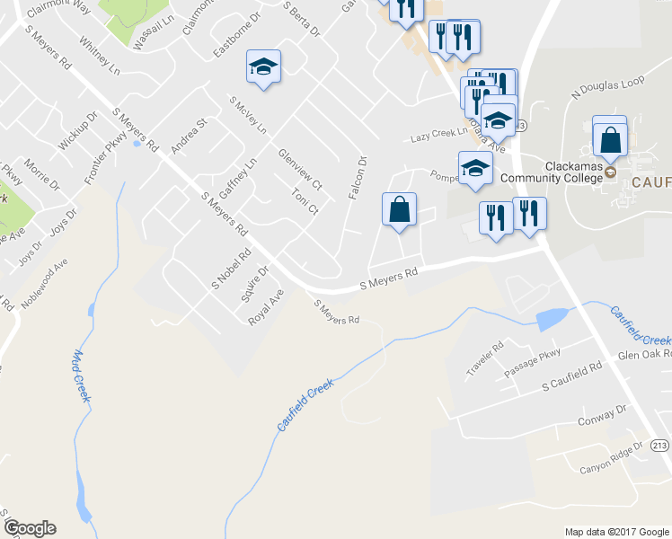 map of restaurants, bars, coffee shops, grocery stores, and more near 19829 Castleberry Loop in Oregon City