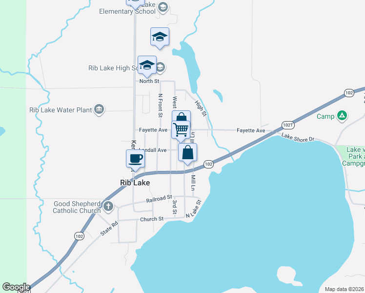 map of restaurants, bars, coffee shops, grocery stores, and more near in Rib Lake