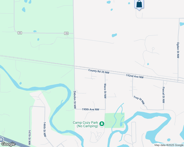 map of restaurants, bars, coffee shops, grocery stores, and more near 19227 Xerxes Street Northwest in Elk River