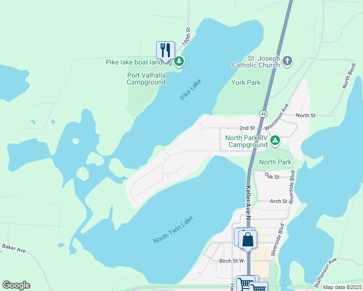map of restaurants, bars, coffee shops, grocery stores, and more near 272 Arlington Drive in Amery