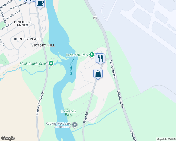 map of restaurants, bars, coffee shops, grocery stores, and more near 8 Lennon Drive in Ottawa