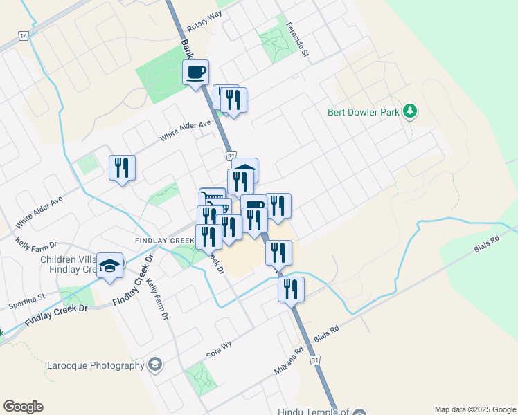 map of restaurants, bars, coffee shops, grocery stores, and more near 4787 Bank Street in Ottawa