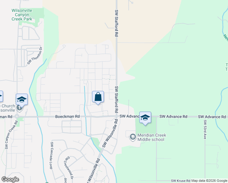 map of restaurants, bars, coffee shops, grocery stores, and more near 27687 Southwest Stafford Road in Wilsonville