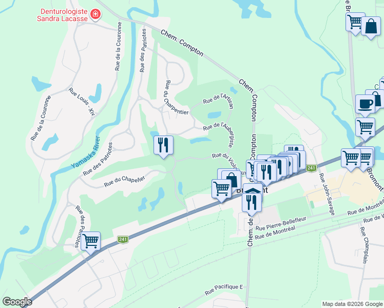 map of restaurants, bars, coffee shops, grocery stores, and more near 960 Rue du Violoneux in Bromont