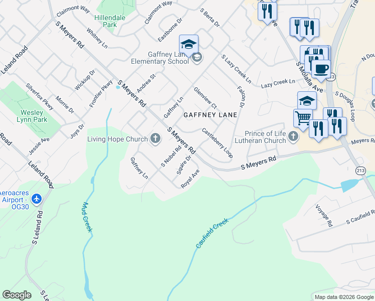 map of restaurants, bars, coffee shops, grocery stores, and more near 19734 Nevin Court in Oregon City