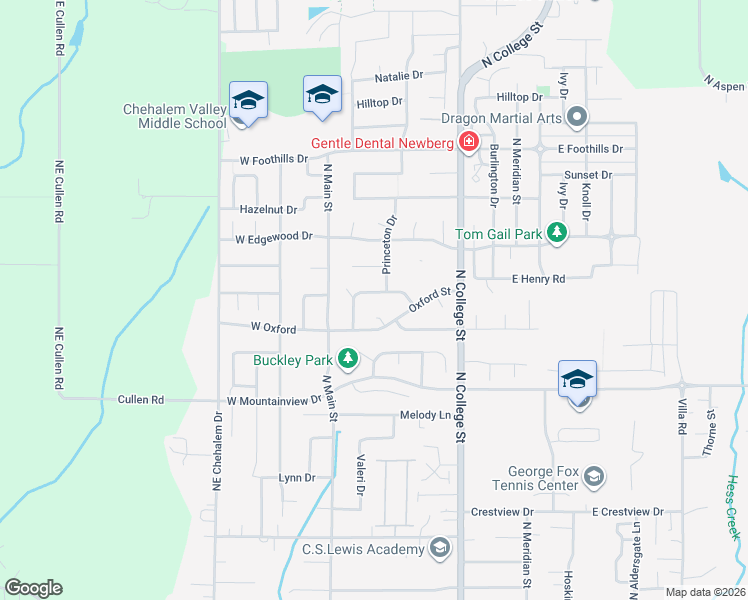 map of restaurants, bars, coffee shops, grocery stores, and more near 313 Yale Court in Newberg