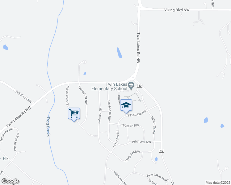 map of restaurants, bars, coffee shops, grocery stores, and more near 10118 192nd Lane Northwest in Elk River