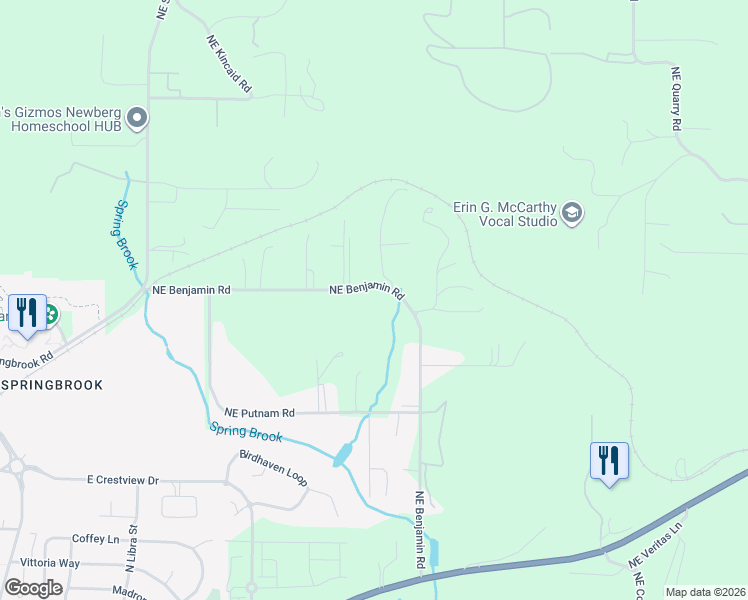 map of restaurants, bars, coffee shops, grocery stores, and more near 14450 Northeast Rex Hill Court in Newberg