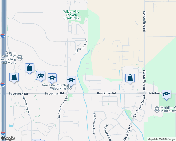 map of restaurants, bars, coffee shops, grocery stores, and more near 7422 Southwest Alder Street in Wilsonville