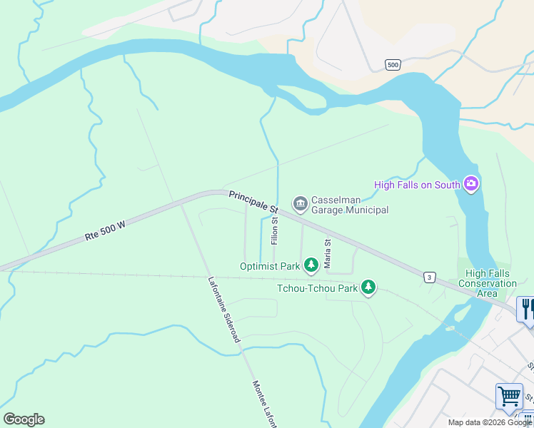 map of restaurants, bars, coffee shops, grocery stores, and more near 872 Principale Street in Casselman