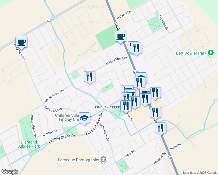 map of restaurants, bars, coffee shops, grocery stores, and more near Devonwood Circle in Ottawa