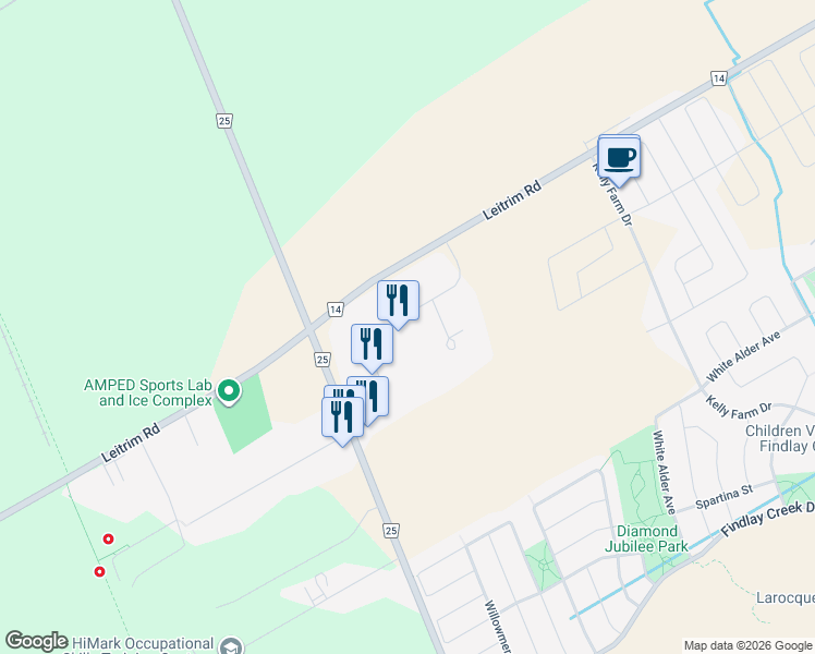 map of restaurants, bars, coffee shops, grocery stores, and more near 2773 Fenton Road in Ottawa