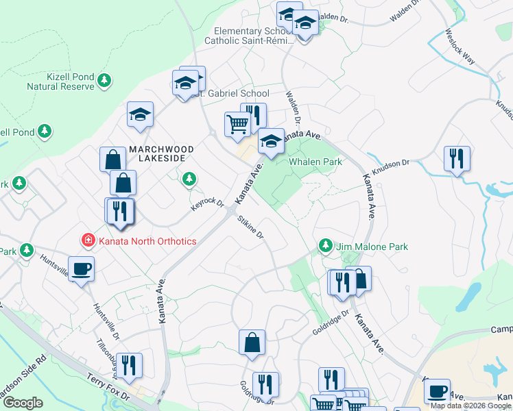 map of restaurants, bars, coffee shops, grocery stores, and more near 819 Petra Private in Ottawa